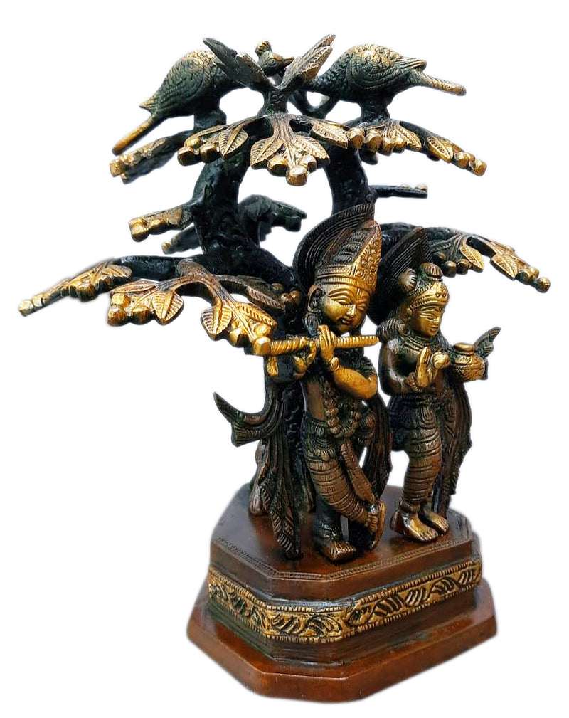 Radha Krishna Under a Tree Brown Finish Brass Statue