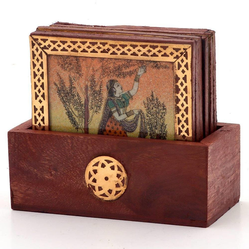 Beauty of Rajasthan Wooden Gemstone Coasters Set