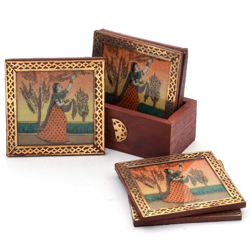Beauty of Rajasthan Wooden Gemstone Coasters Set