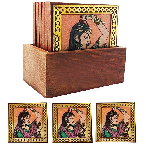 Beauty of Rajasthan Wooden Gemstone Coasters Set