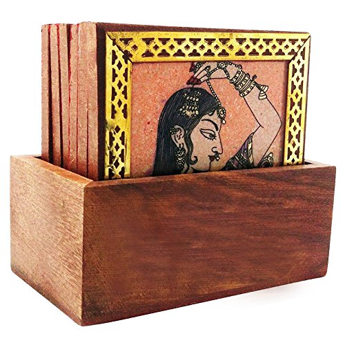 Beauty of Rajasthan Wooden Gemstone Coasters Set