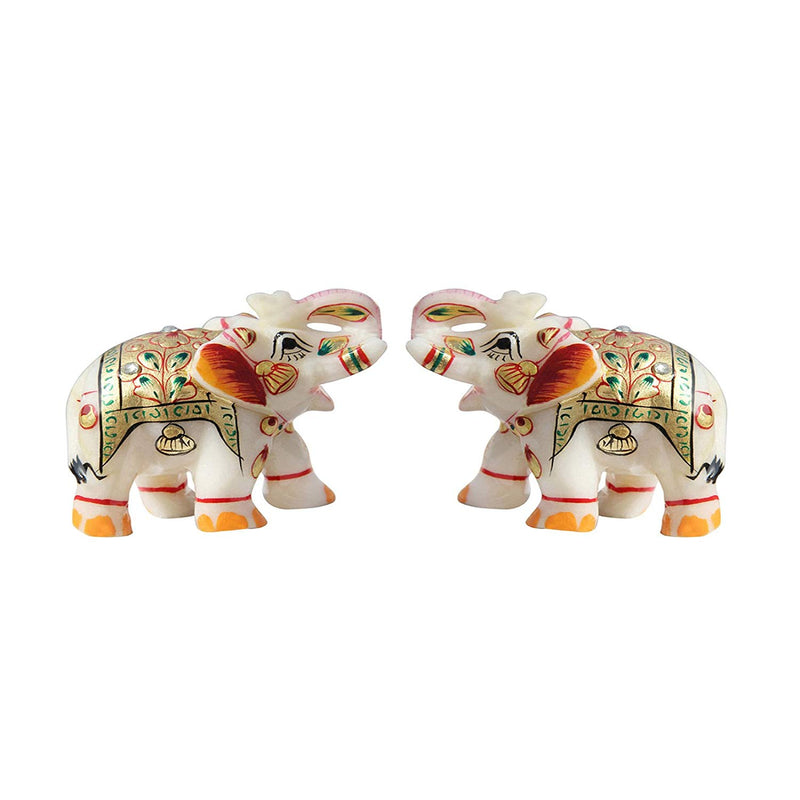 Elephant Showpiece Painted Marble Pair