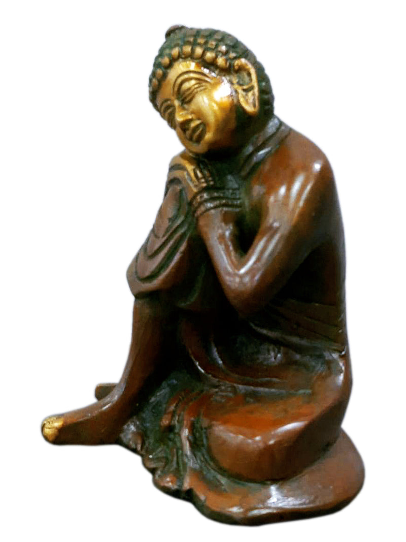 Calm Buddha Resting on Knee Decorative Brass Statue
