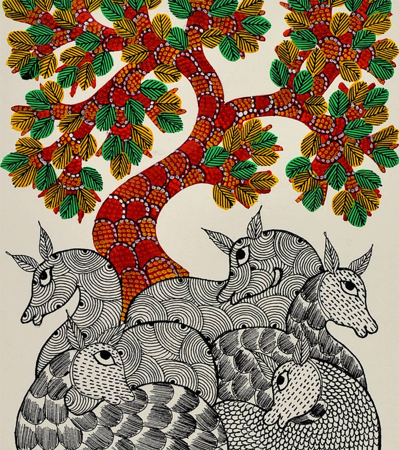 Deer Under Tree - Gond Painting