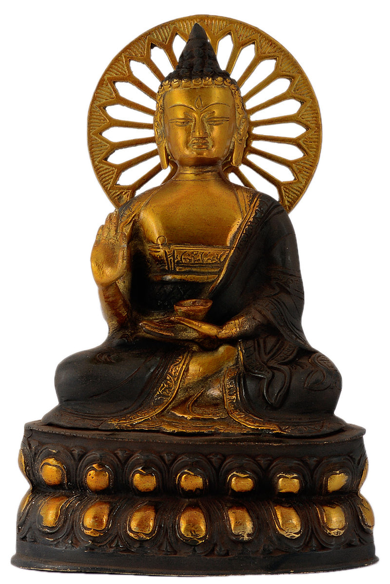 Beautiful Abhaya Mudra Buddha Antiquated Handmade Brass Sculpture Showpiece