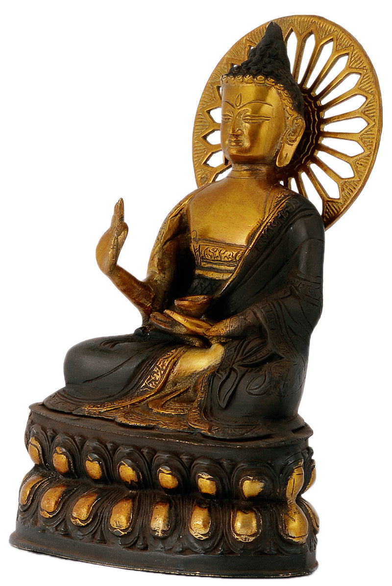 Beautiful Abhaya Mudra Buddha Antiquated Handmade Brass Sculpture Showpiece