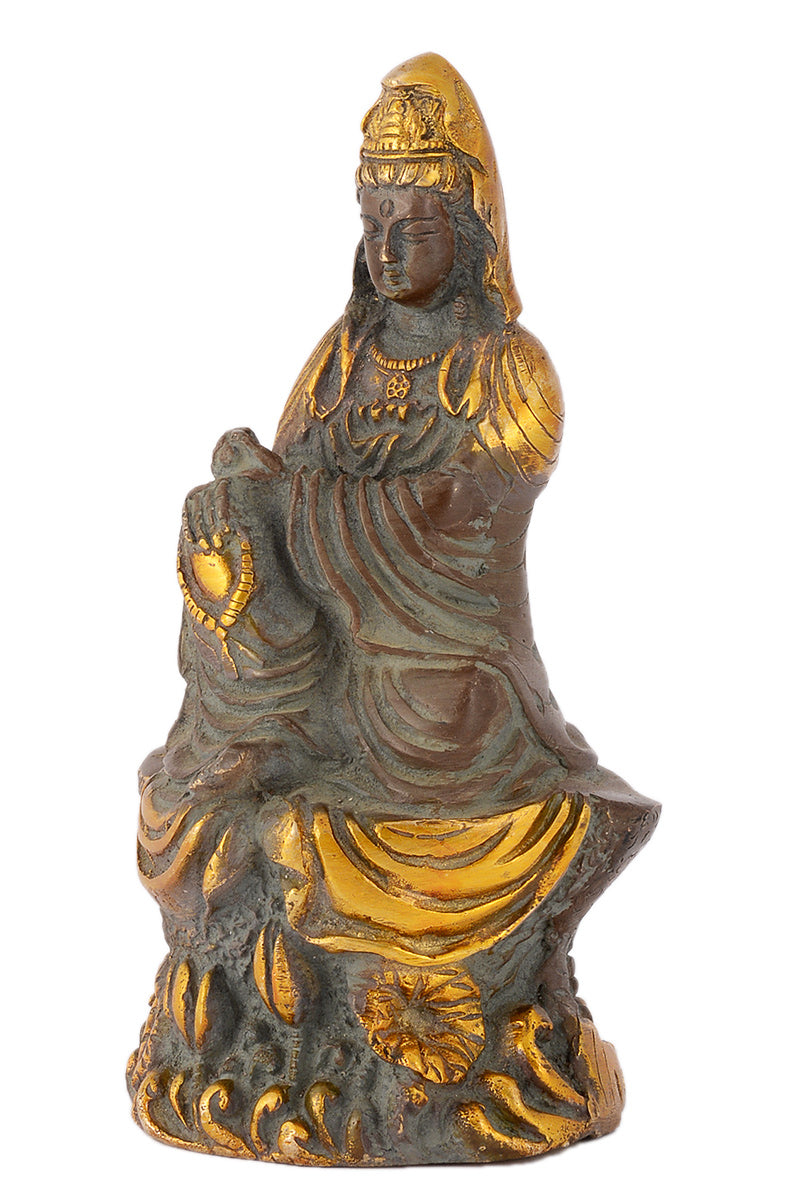 Seated Buddha Bodhisattva Antique Brown Brass Statue