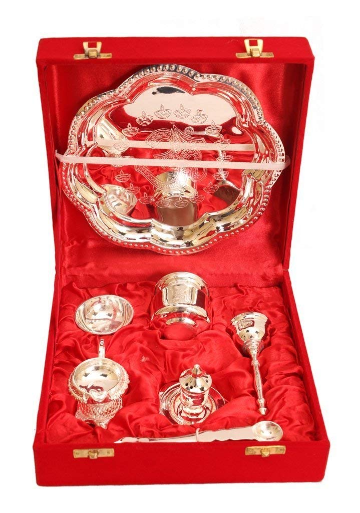Om Design Pooja Aarti Silver Plated Thali