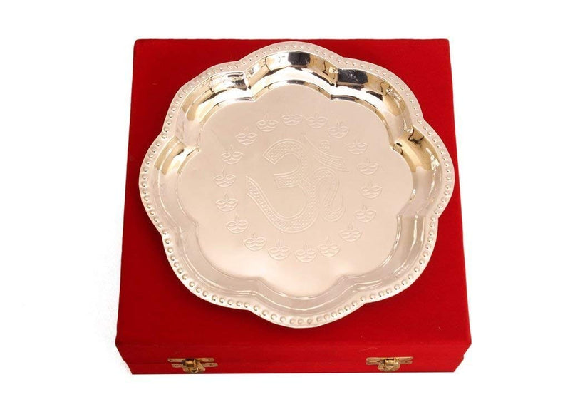 Om Design Pooja Aarti Silver Plated Thali