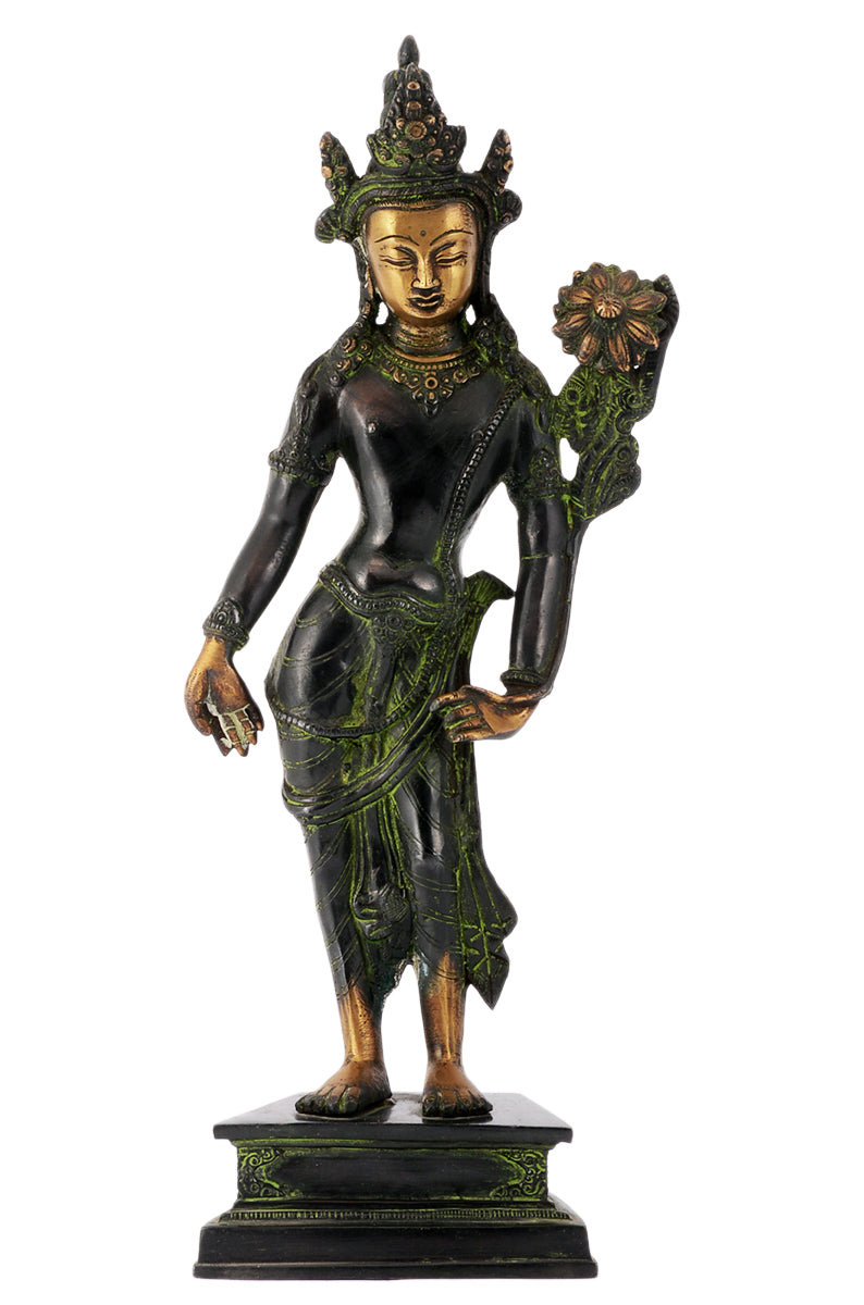 Large Standing Goddess Tara Antique Black Finish Brass Statue for Home Decorative Showpiece
