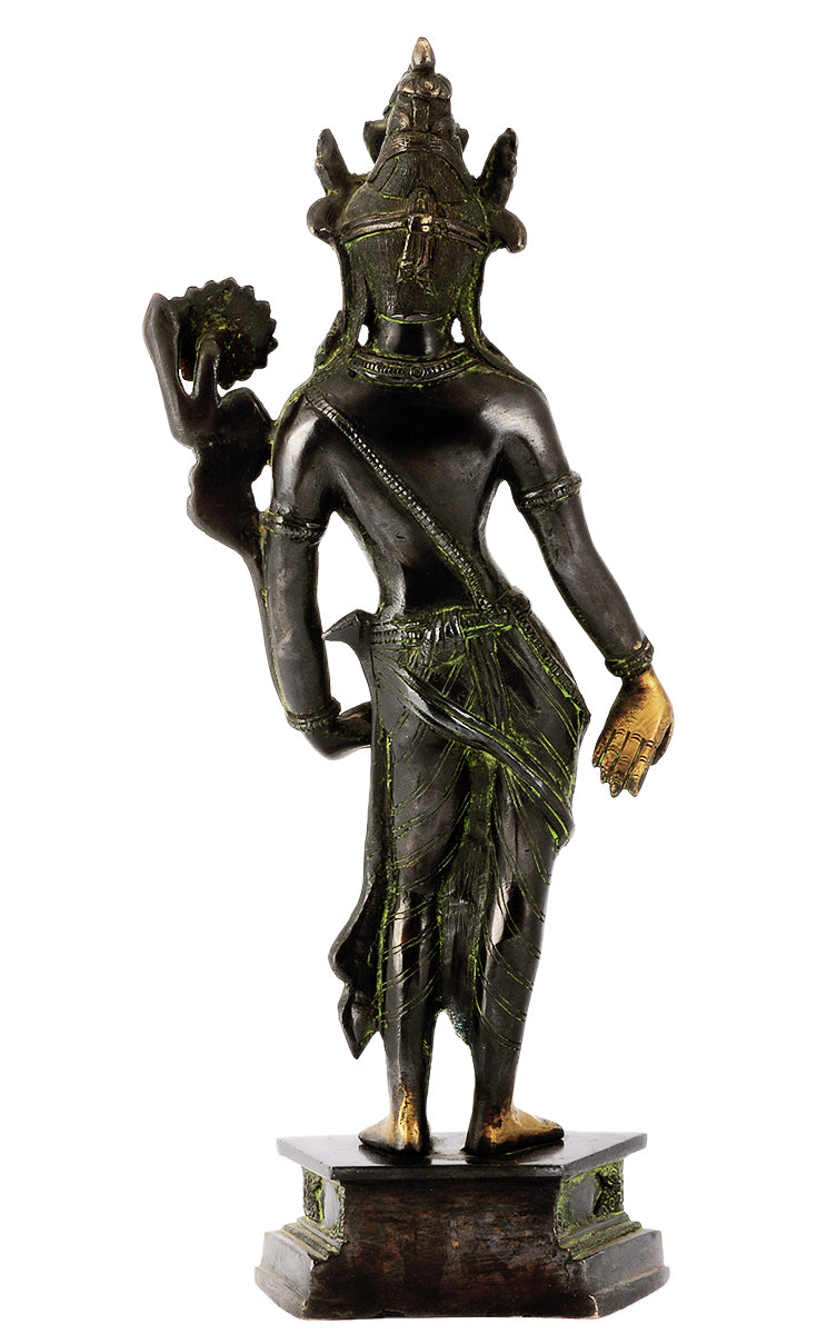 Large Standing Goddess Tara Antique Black Finish Brass Statue for Home Decorative Showpiece