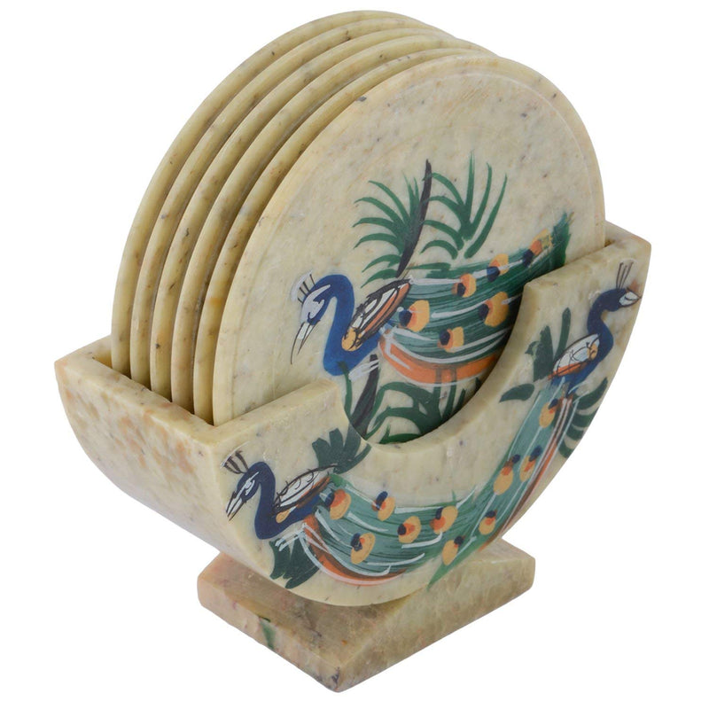Beautiful Peacock Print Stone Coaster Set of 6