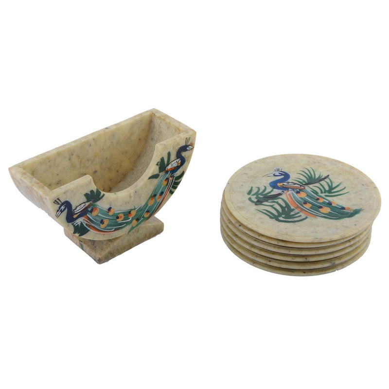 Beautiful Peacock Print Stone Coaster Set of 6