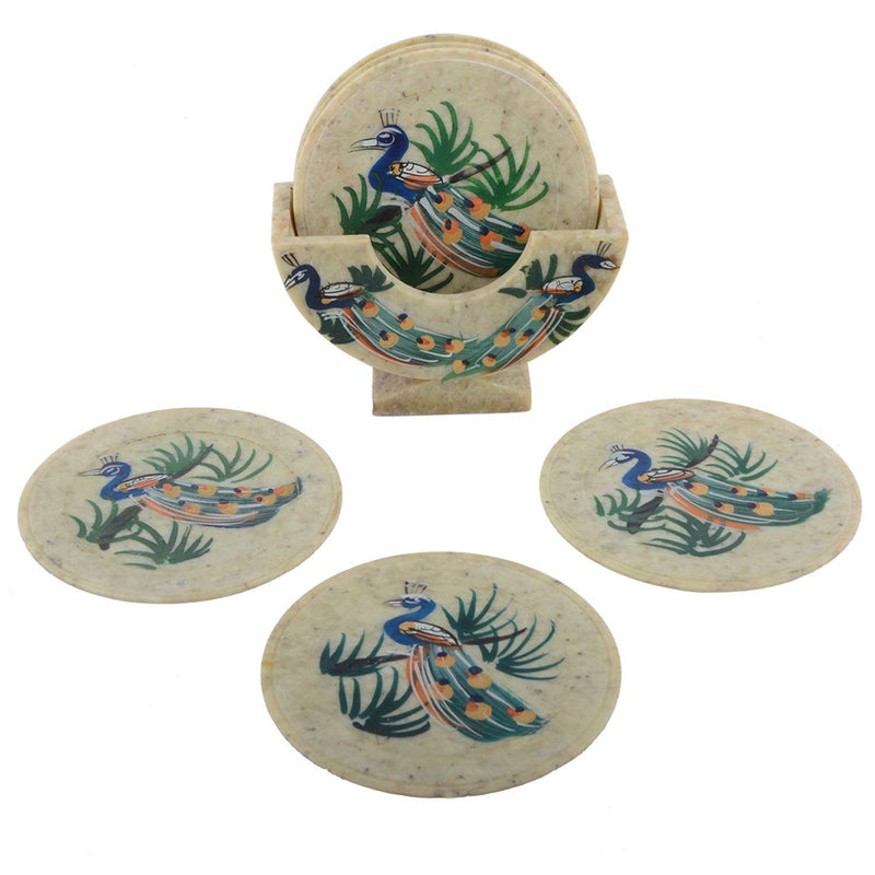 Beautiful Peacock Print Stone Coaster Set of 6