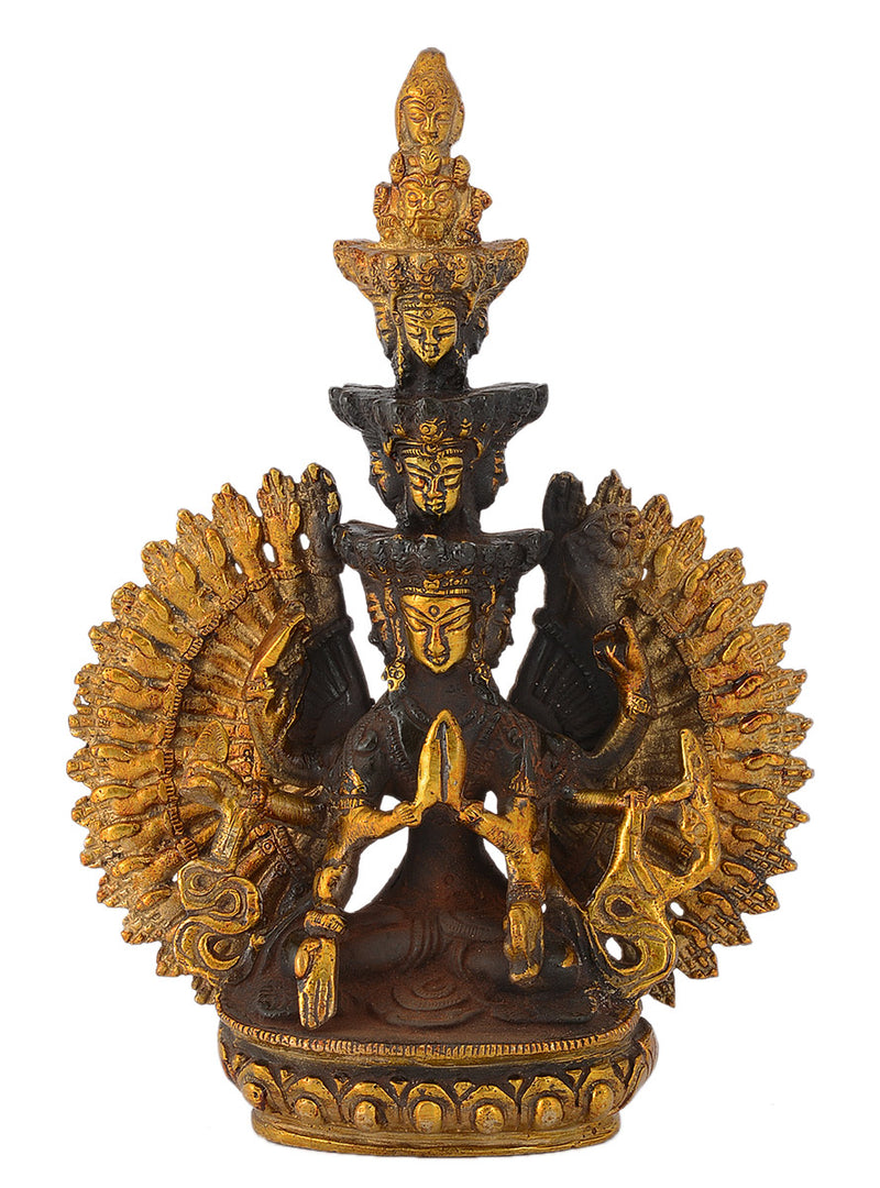 Eleven Headed Thousand Armed Avalokiteshvara Tibetan God Brass Sculpture Showpiece
