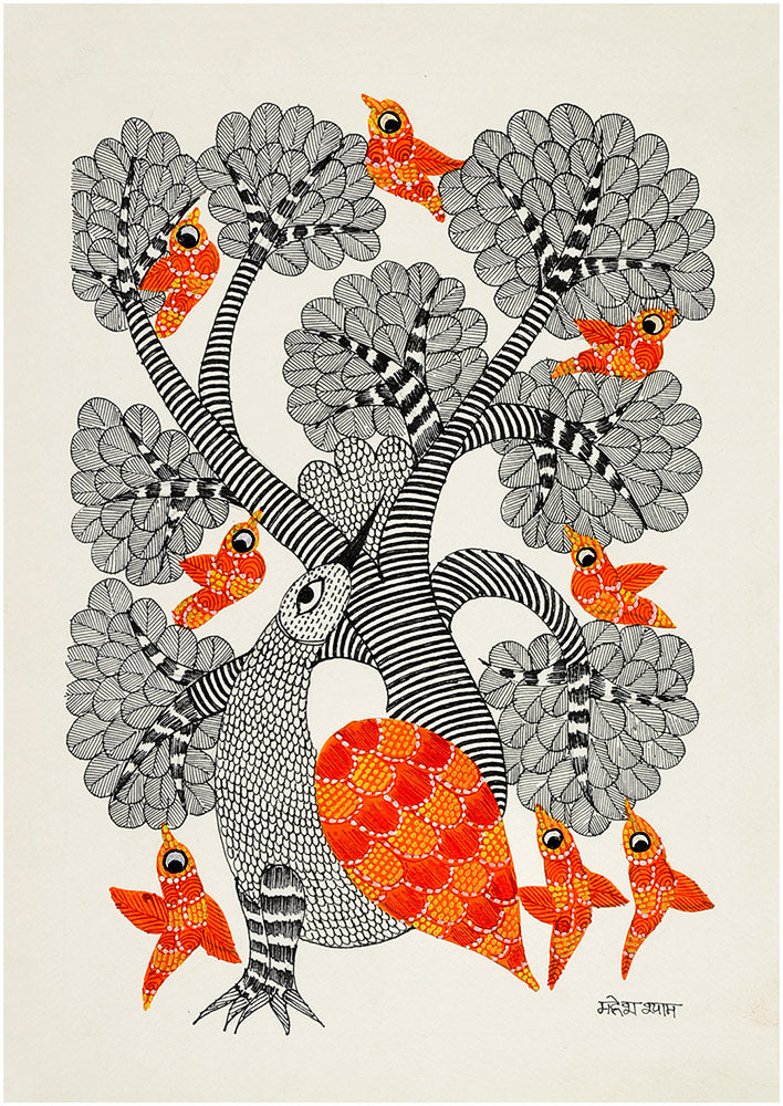 Tree Bird - Gond Painting