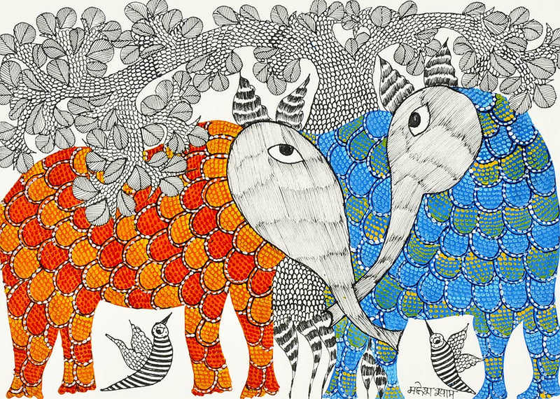Talking Elephants - Gond Painting