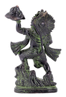 Veer Hanuman Carrying Mountain Brass Statue in Black Finishing