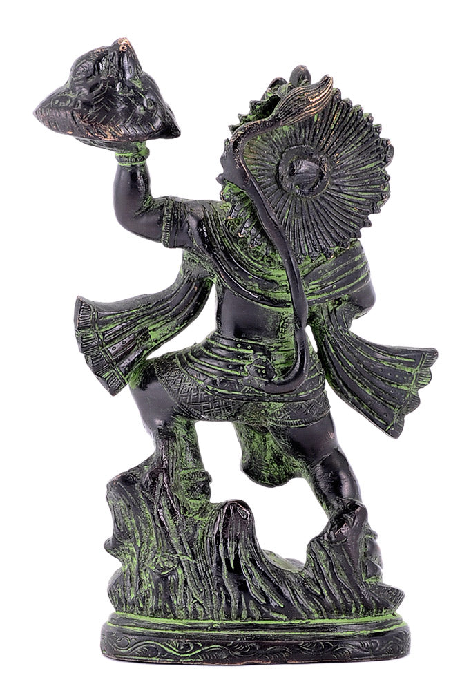 Veer Hanuman Carrying Mountain Brass Statue in Black Finishing