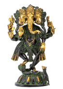 Engraved Panchmukhi Virat Ganesha Brass Statue in Black Finish