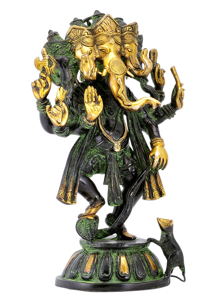 Engraved Panchmukhi Virat Ganesha Brass Statue in Black Finish