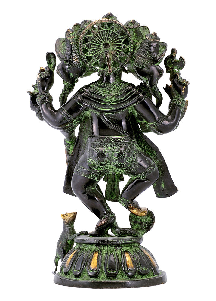 Engraved Panchmukhi Virat Ganesha Brass Statue in Black Finish