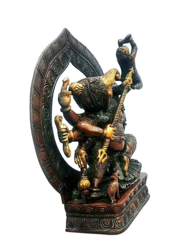 Warrior Lord Ganesha Brass Sculpture (9.7 Inch)