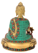 Brass Buddha with Turquoise Coral Stone Work