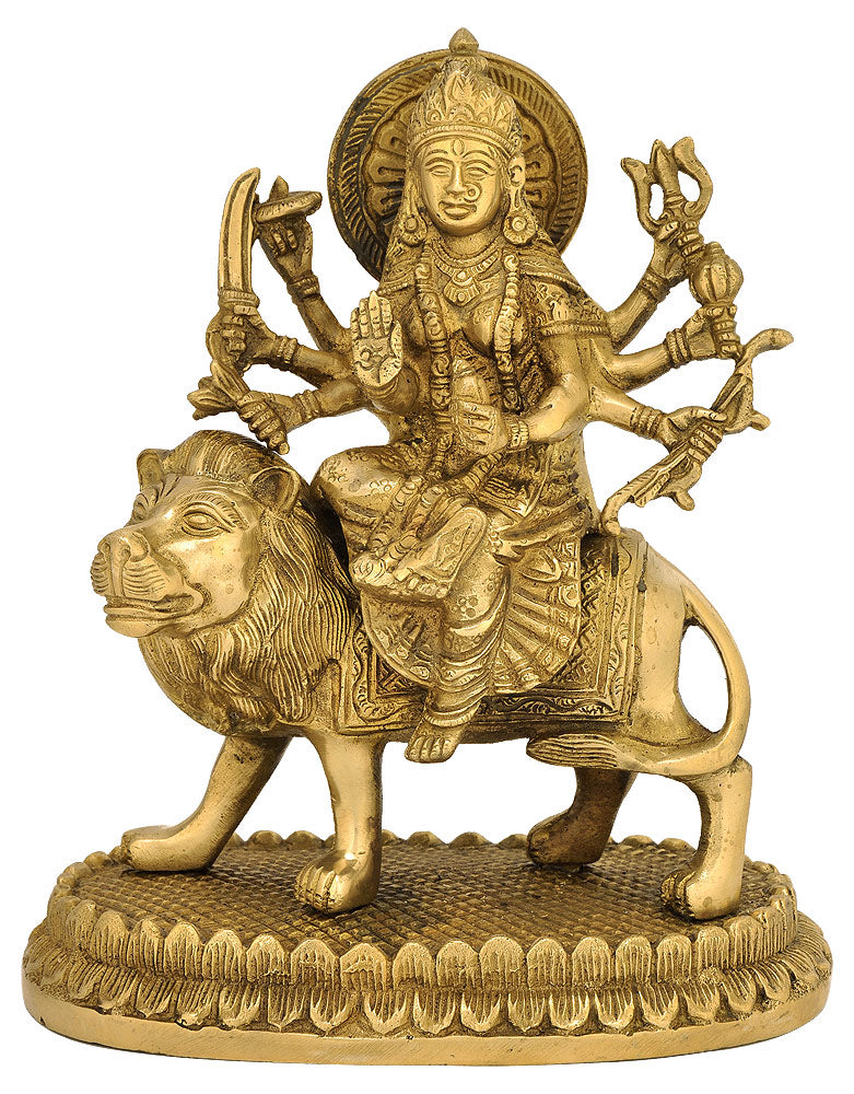Brass Statue of Maa Durga Sherawali 9.50"
