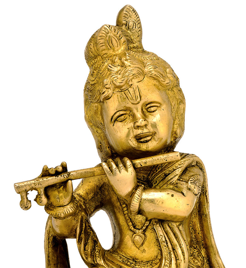 Fluting Baby Krishna Seated on Conch 7.50"