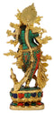 Ornate Krishna Brass Idol with Stones