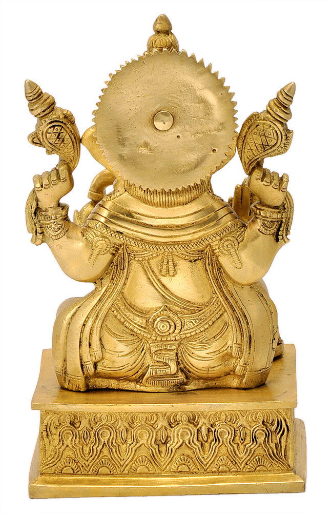 Exquisite Blessing Lord Vinayaka Brass Sculpture 8.75"