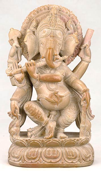 Fluting Ganesha - Stone Sculpture