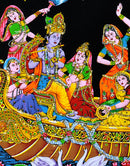 Lord Krishna Playing Flute in a Boat with Gopis