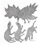 Gond Tribal Painting "Attacking Eagle"
