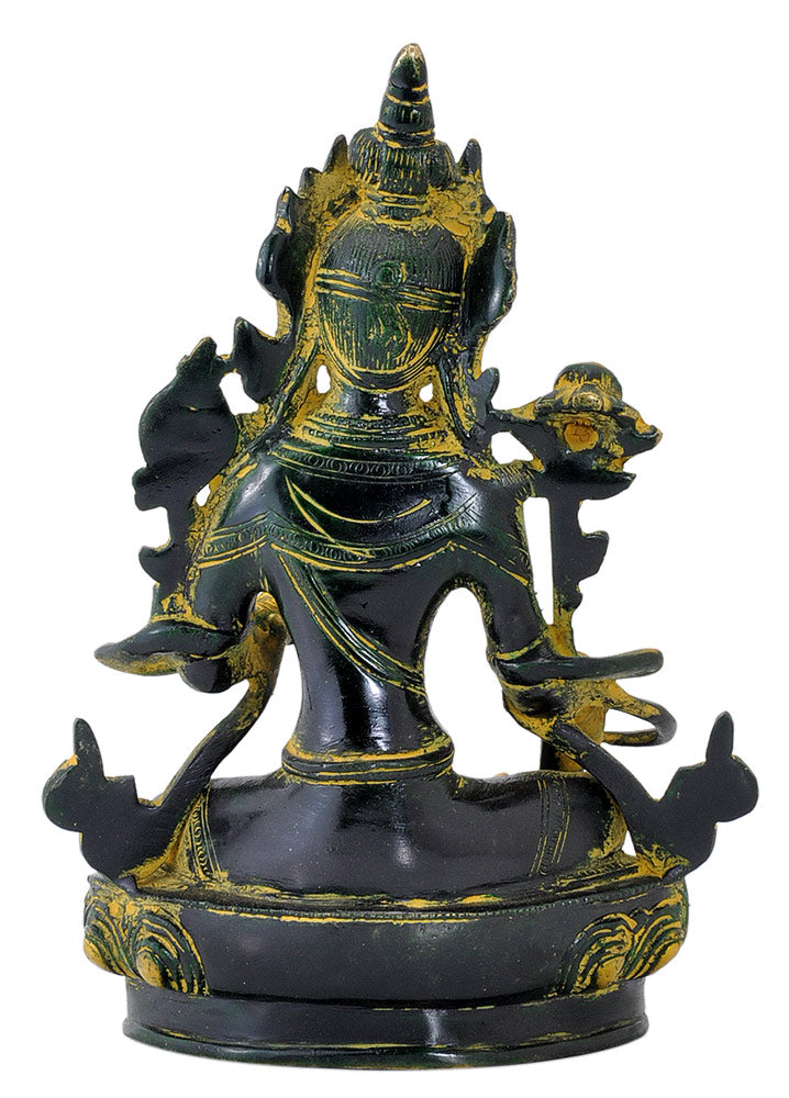 Seated Devi Tara Antiquated Brass Statue 8"