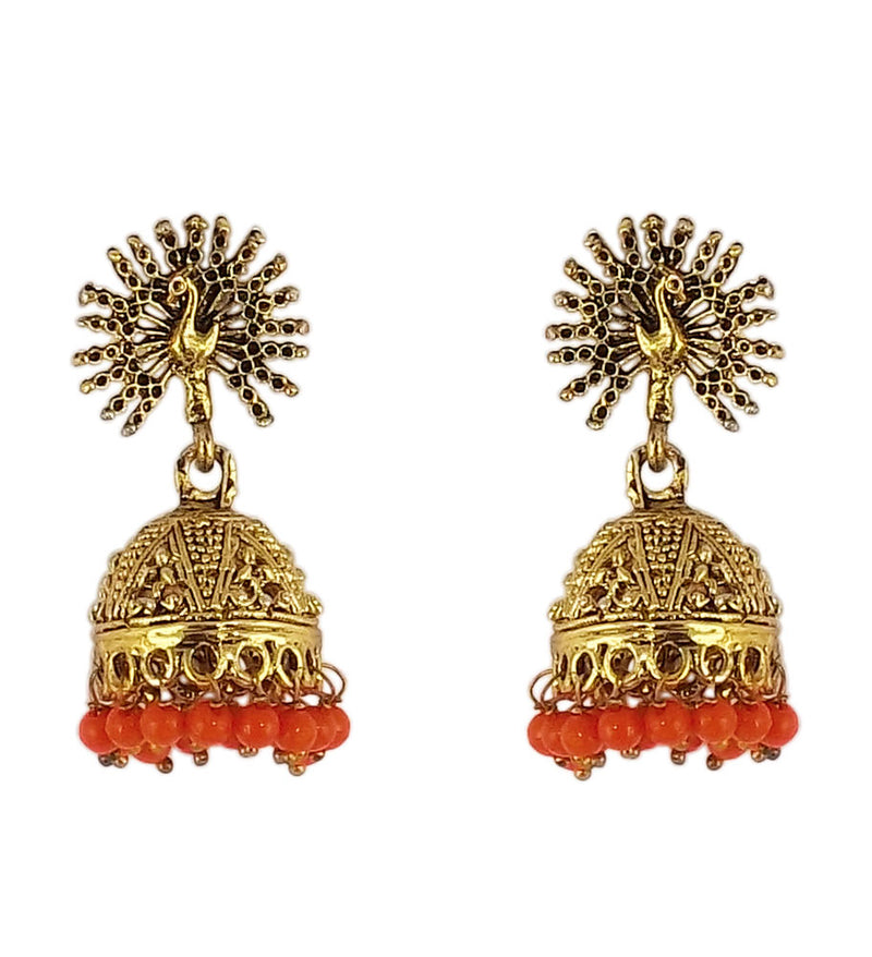 Peacock Beautiful Indian Style Jhumki Earrings Orange