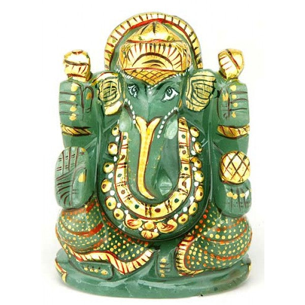 "Shri Ganesha" Green Aventurine Natural Stone Statue 2.75"