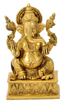 Exquisite Blessing Lord Vinayaka Brass Sculpture 8.75"