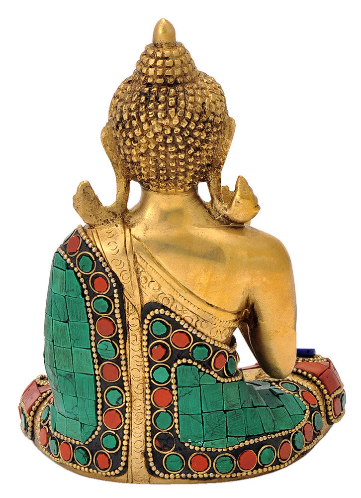 Buddha Brass Sculpture with Turquoise Coral Color Finish