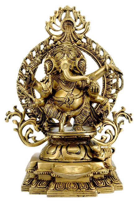 Dancing Ganesha Oil Lamp - Brass Sculpture