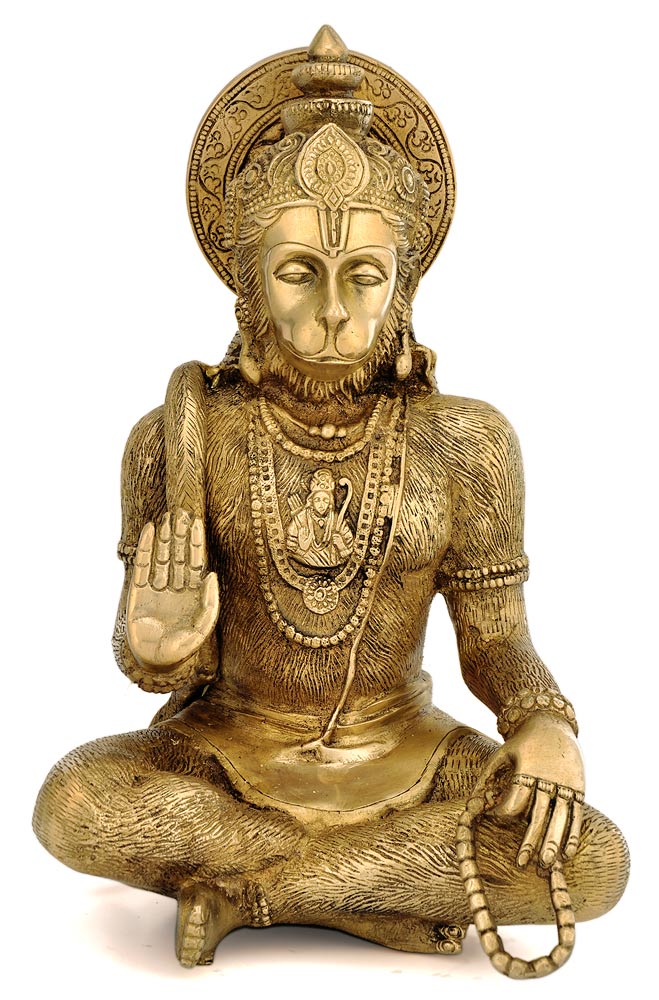 Blessing Hanuman Holding Rosary - Brass Sculpture