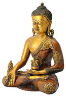 Medicine Buddha with Ashtamangala Signs Carved on His Robe 12"