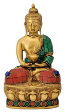 Buddha Brass Sculpture in Turquoise and Coral Color Finish