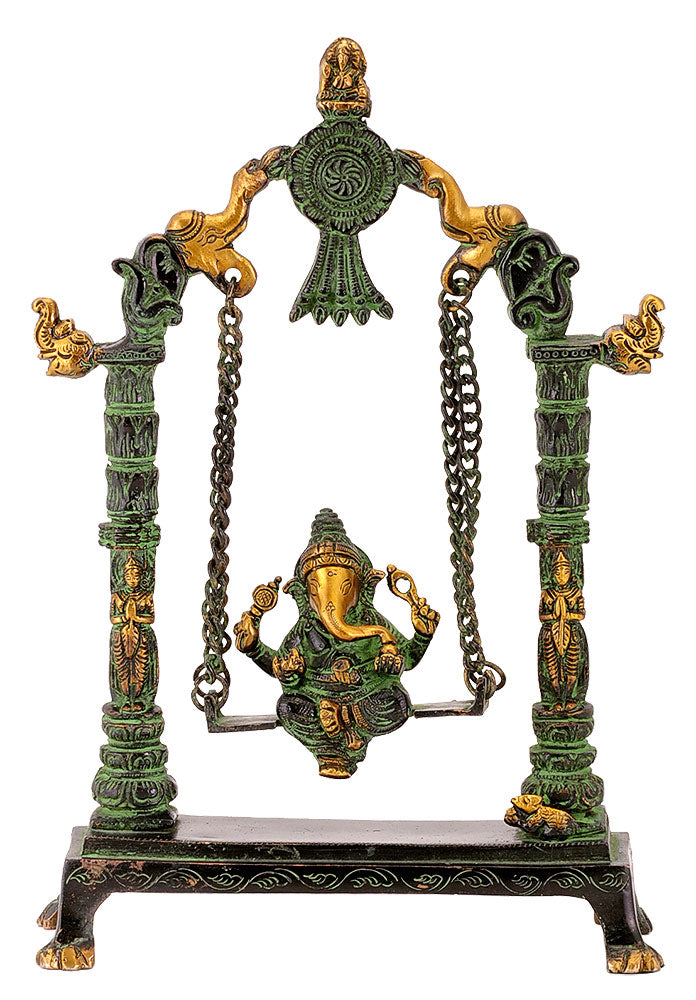 Ganesha Seated on Jhula - Brass Figurine
