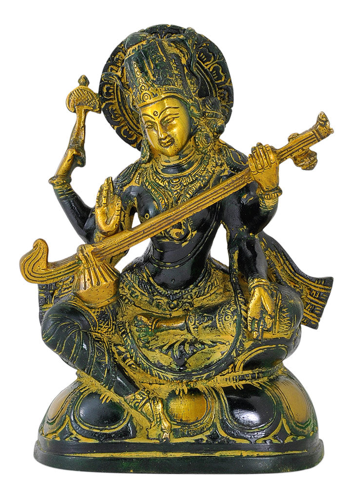Gentle Mother Saraswati - Brass Statuette 7.50"
