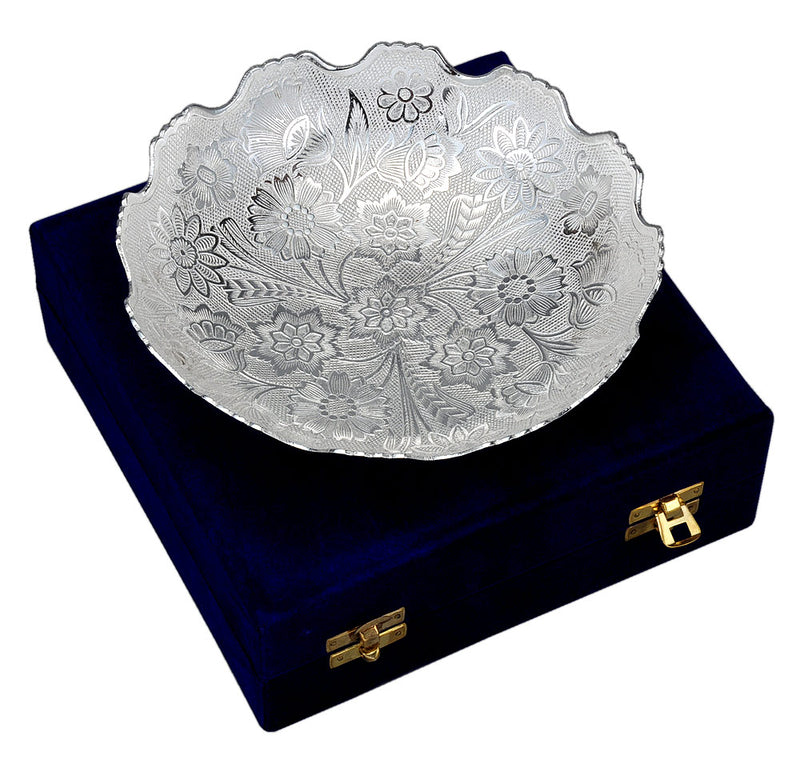 Floral Elegant Silver Plated Bowl in Velvet Box