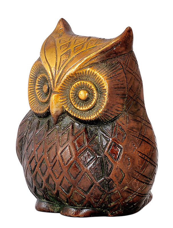Brass Owl Figurine Copper Red Finish for Home Decor