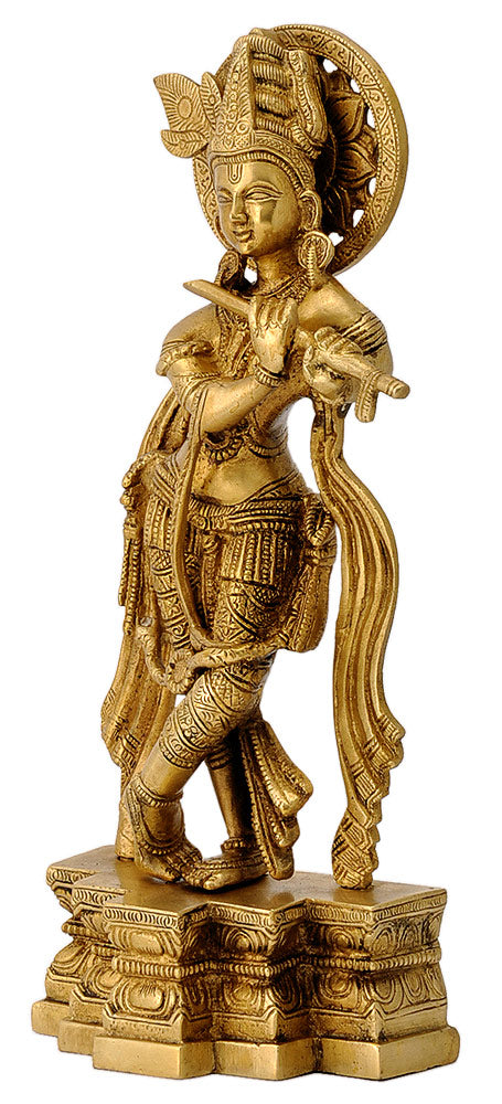 Sri Krishna Playing Flute Brass Sculpture