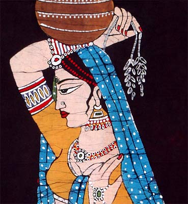 Bride with Water Pot - Batik Art Painting